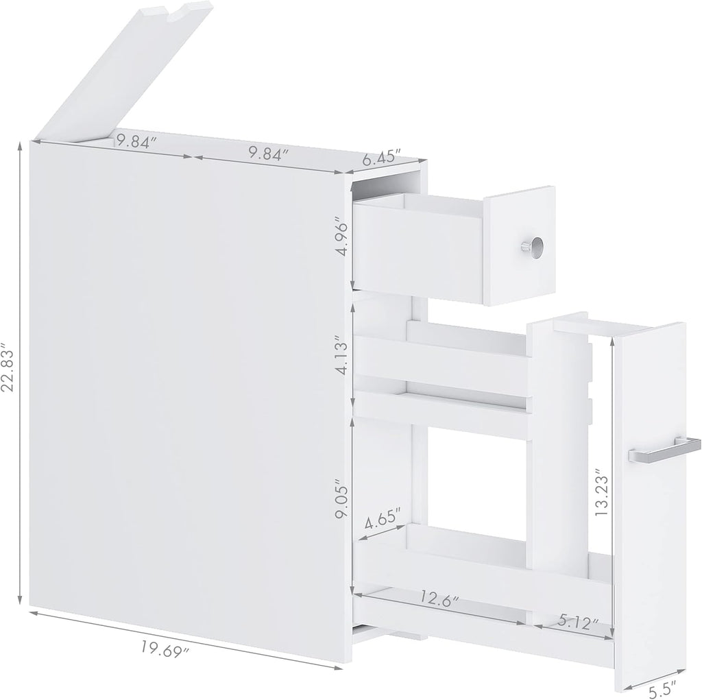 Spirich Slim Bathroom Storage Cabinet, Free Standing Toilet Paper Holder, Bathroom Cabinet Slide Out Drawer Storage, White