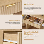 Vanity Desk with Mirror and Lights, Makeup Vanity with 5 Drawers & Storage Shelves, 3 Color Modes & Adjustable Brightness, Fluted Vanity for Girls, Natural