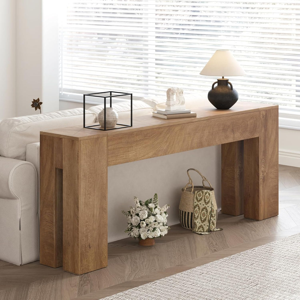 Extra Long Sofa Console Table for Entryway Living Room, 78-Inch Farmhouse Wood Behind Couch Table, Rectangular Accent Console with Wooden Double Base for Hallway Foyer Entrance, Natural Oak