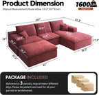 107'' U-Shaped Modern Modular Sectional Cloud Couch Whit Ottoman, 4-Seat Chenille Deep-Seat Sofa with Pillow for Living Room, Bedroom, Apartment, Wine Red