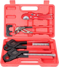 iCrimp Angle Head F1807 PEX Pipe Crimping Tool for Copper Rings - 1/2&3/4-inch Two Crimper Set with 9.5" Groove Joint Pliers, PPR Cutter, 20PCS 1/2" and 10PCS 3/4" Copper Rings