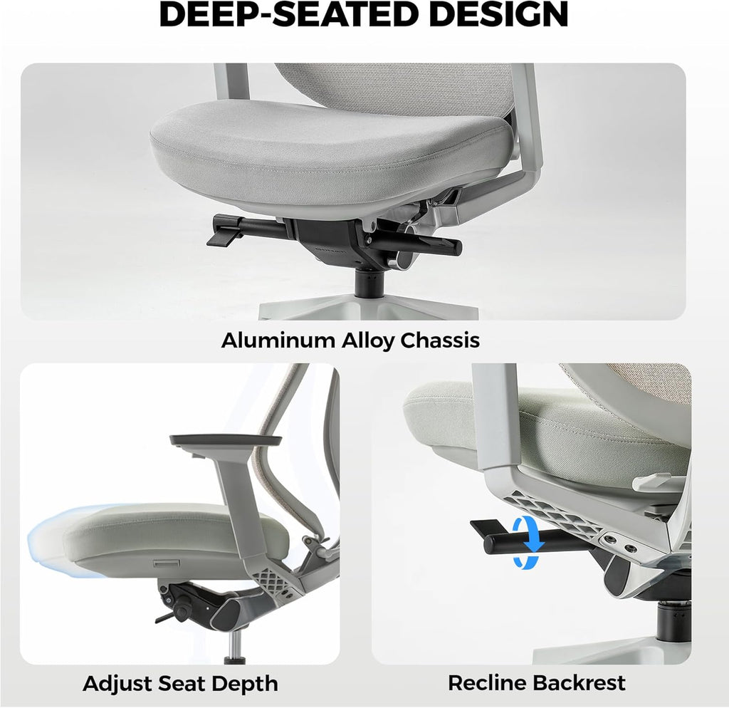 EUREKA ERGONOMIC Lira Office Chair, Ergonomic Desk Chair with 3D Armrests, Adjustable Seat Depth, Breathable Mesh Computer Chair with Lumbar Support for Home Office(Grey)