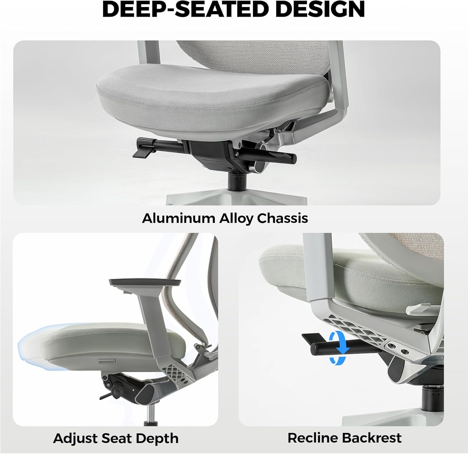 EUREKA ERGONOMIC Lira Office Chair, Ergonomic Desk Chair with 3D Armrests, Adjustable Seat Depth, Breathable Mesh Computer Chair with Lumbar Support for Home Office(Grey)