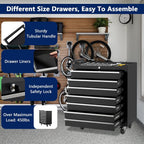 24-inch 7-Drawer Rolling Tool Chest with Lock System, Portable Tool Box with Wheels, Secure Storage Cabinet for Warehouse, Workshop, and Repair Shop, Black