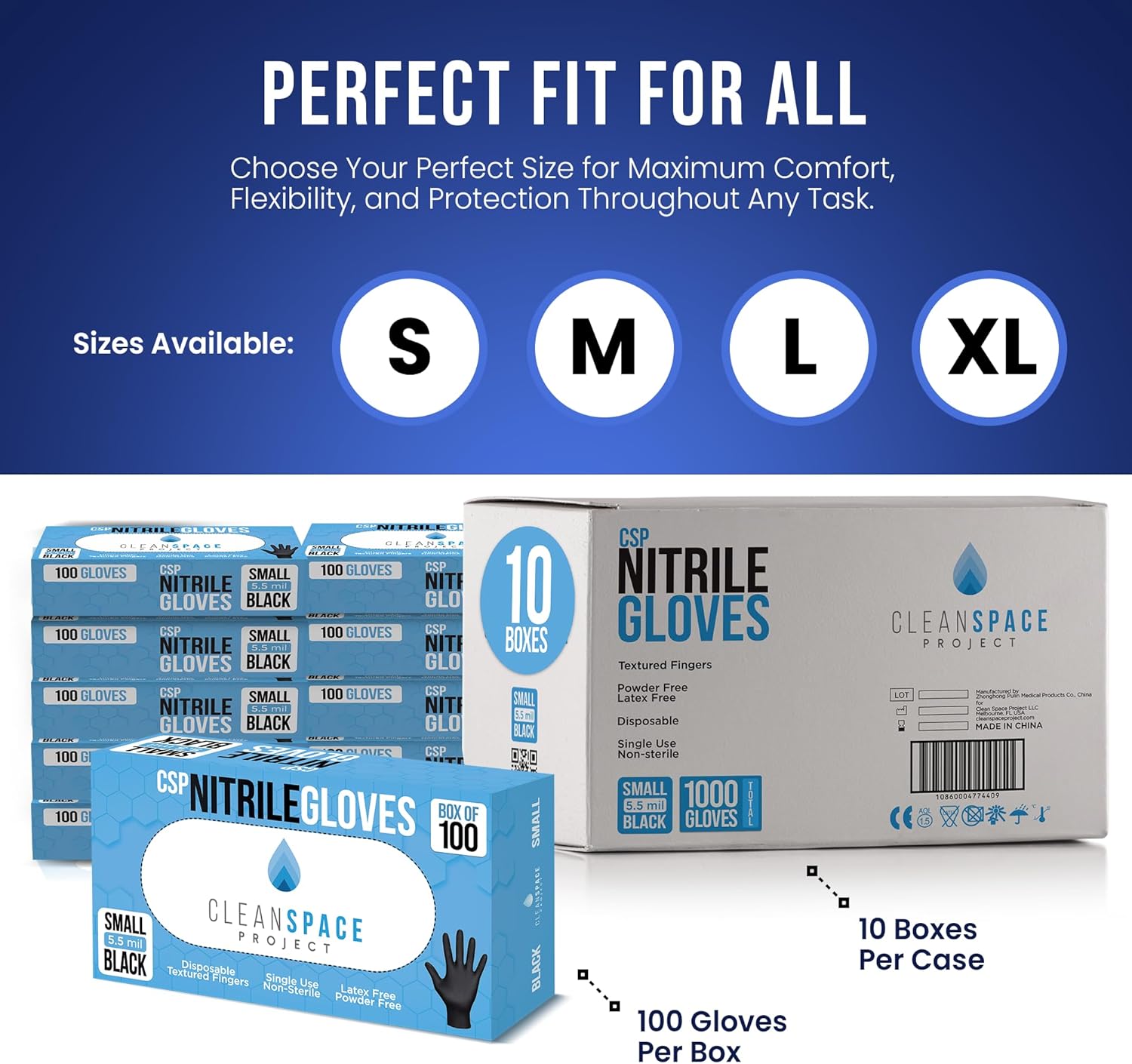 CLEAN SPACE PROJECT Black Nitrile Cooking Gloves, Heavy Duty 5.5 Mil, Disposable Food Grade, Latex Free Powder Free