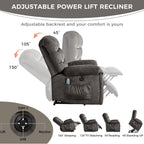 Power Lift Recliner Chair for Elderly with Vibration Massage and Lumbar Heating, Overstuffed Electric Lift Chair with 2 Side Pockets and Cup Holders, USB & Type-C for Living Room, Textile Black