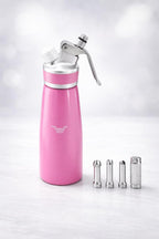 Whipped Cream Dispenser–Double Wall Insulated Aluminum Water Bottle with Stainless Steel 3 Nozzles, Extra-Large Capacity Whipping Cream Maker for Desserts, Coffee, Cocktails More-500Ml-Pink