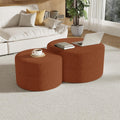 Round Nesting Coffee Table Set of 2,Upholstered Foam Ottoman Footrest Side Table Set,Modern Flannel Circle Coffee Table No Assembly for Living Room Entryway Bedroom,Orange