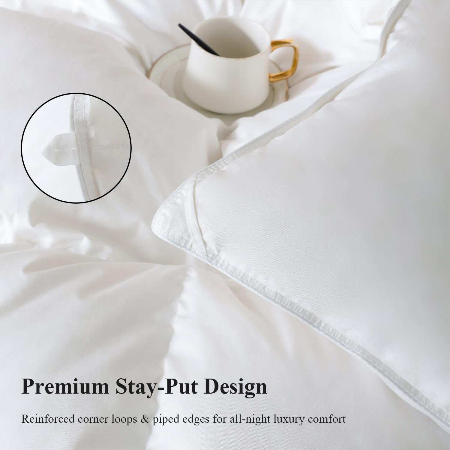 Globon Winter White Goose Down Comforter Queen Size,Down Duvet Insert,800 Fill Power,420 Thread Count Ultra Soft Noiseless Shell with Corner Tabs,White
