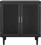 Finnhomy Sideboard Buffet Kitchen Storage Cabinet with Black Painted Rattan Decorated Doors, Dining Room, Hallway, Cupboard Console Table, Liquor/Accent Cabinet, 31.5X 15.8X 34.6 Inches, Black