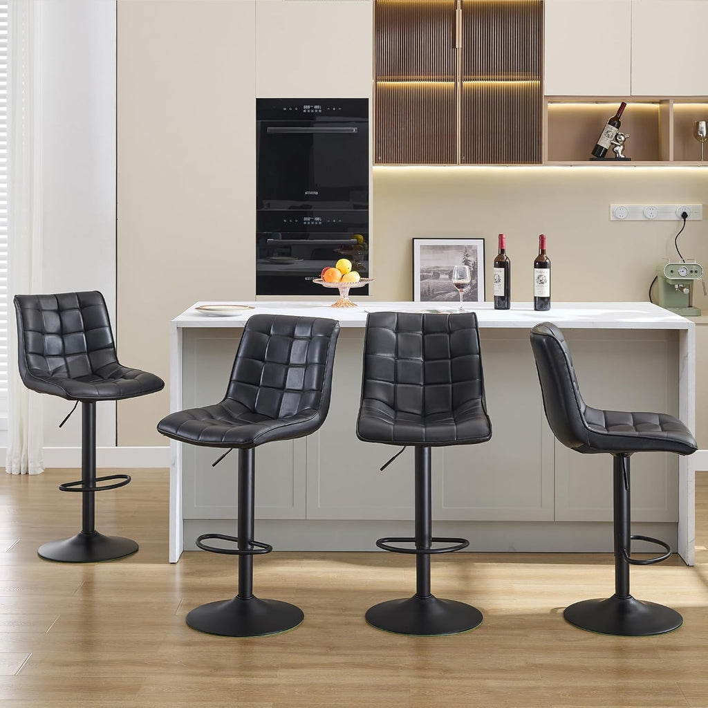 Bar Stools Set of 4, Adjustable Counter Height Bar Stools 24"-33", Modern Swivel Barstools with Backs, Black Kitchen Bar Chairs for Kitchen Island (Black, 4PCS)