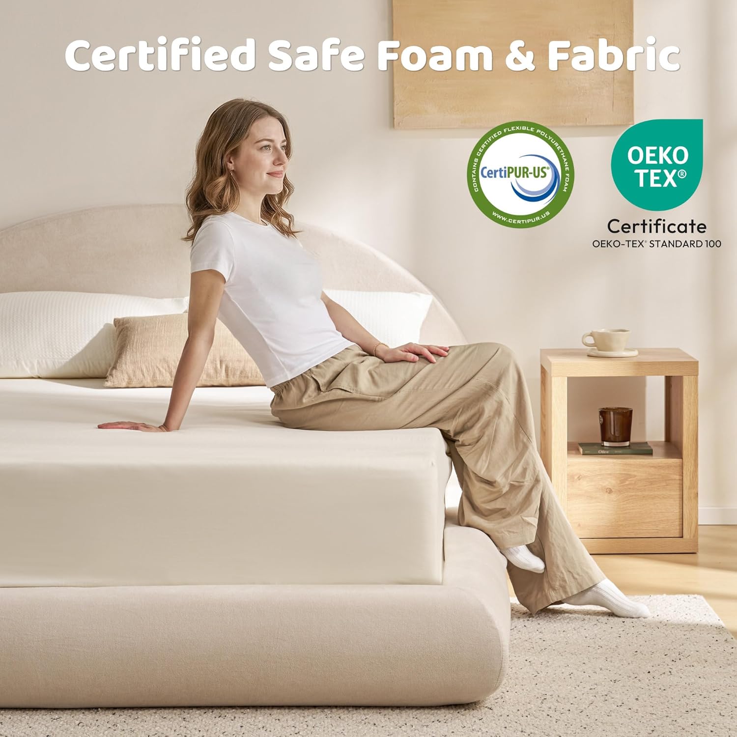 RECCI Half-Moon Upholstered Queen Platform Bed Frame, Velvet Curved Arched Base with Headboard, 5 Inch Fully Round Cushioned Foam, No Box Spring Needed, Easy Assembly | Round Shaped, Boucle, Low-profile, Soft
