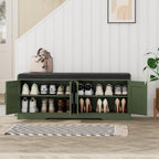 Homleke 2-Tier Storage Bench, Shoe Bench with Thickened Padded Seat Cushion, Entryway Bench with 4 Doors, Adjustable Shelf, 13.8" D x 45.3" W x 18.5" H, for Entryway, Living Room, Bedroom, Green
