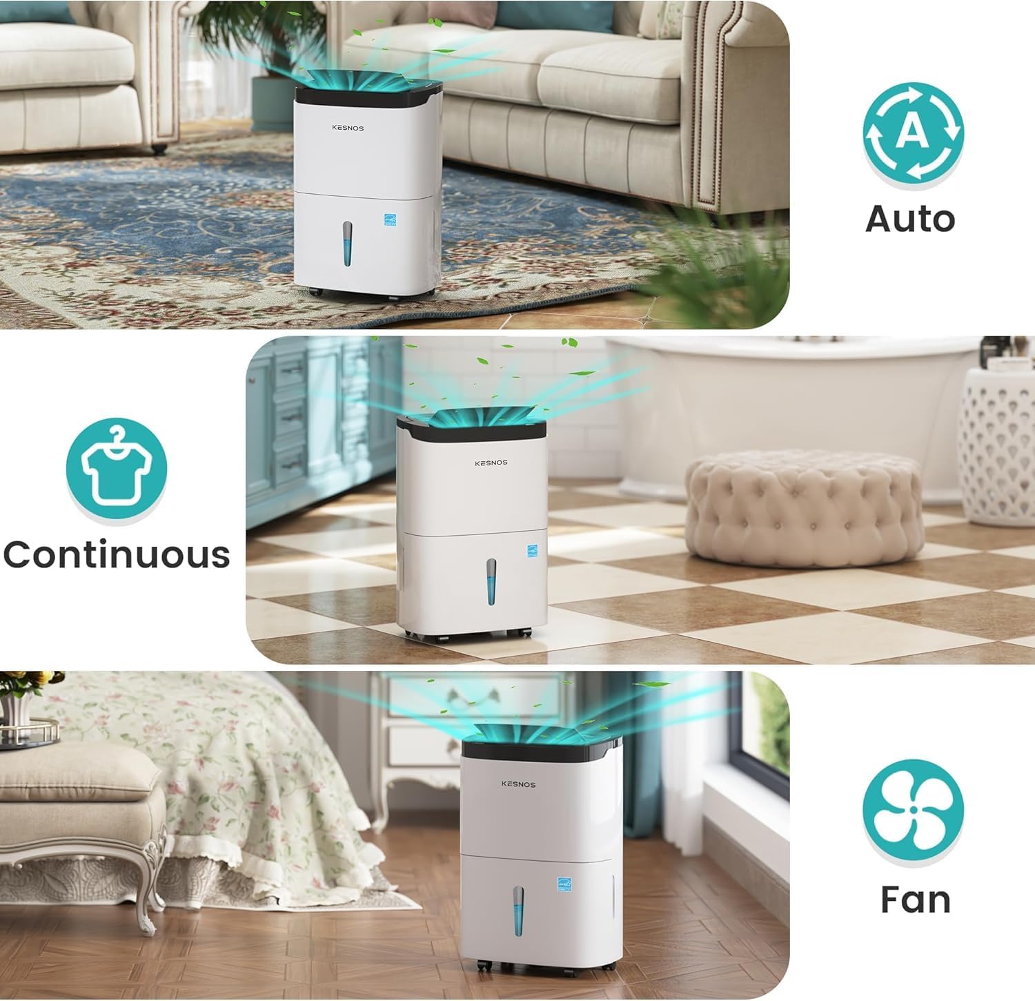 Kesnos 120 Pints 2025 Energy Star Dehumidifier for Home and Basement with Drain Hose, Ideal for Large Spaces Up to 6,500 Sq. Ft., Auto Defrost and Self Drying