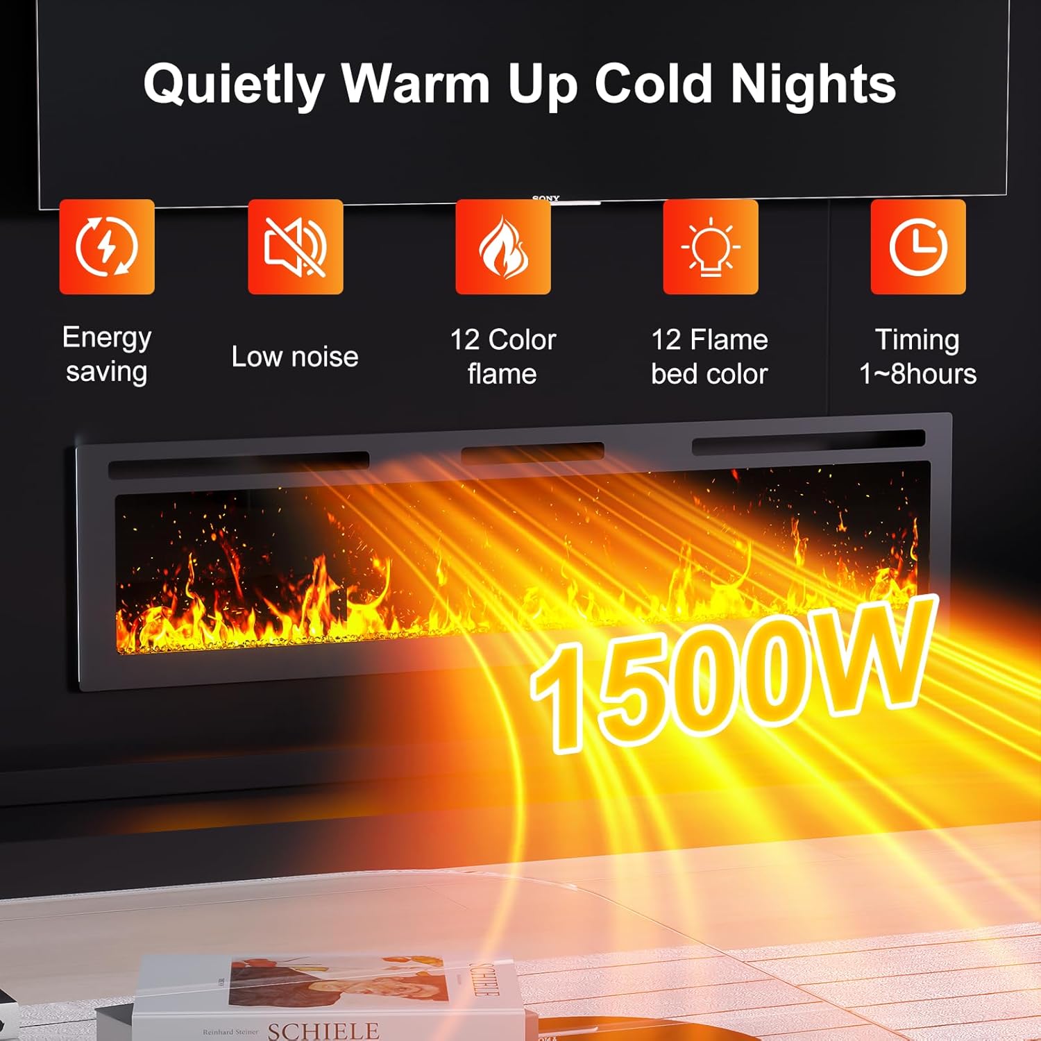 60Inch Electric Fireplace Wall Recessed/Wall Mounted with Adjustable Flame Color, Fireplace Heater with Remote Control, Linear Fireplace with 8 Timer, Touch Screen, 750/1500W (60")