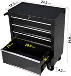 4-Drawer Rolling Toolbox Cabinet, Large Capacity Metal Toolbox with Wheels and Key Lock, Rolling Toolbox Organizer Toolbox, Heavy-Duty Industrial Service cart Storage Organizer